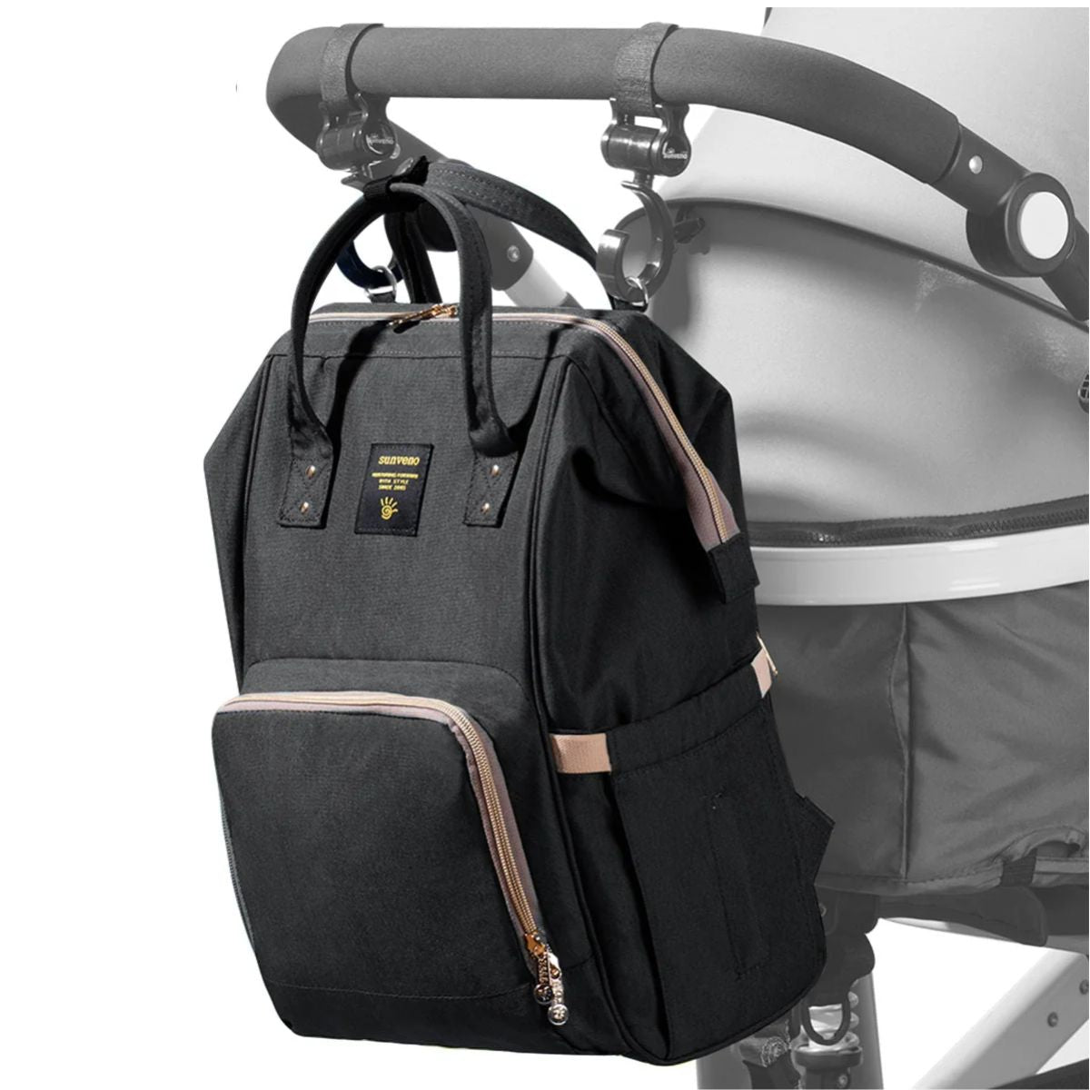 Sunveno Classic Diaper Backpack - Black - Comfortable and Travel Ready