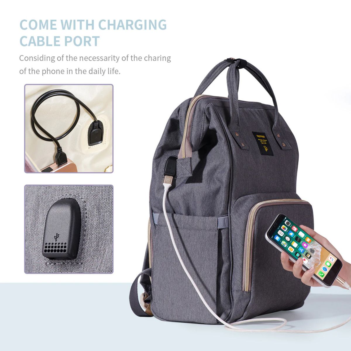 Sunveno Classic Diaper Backpack - Black - Insulated Storage and On the Go Charging